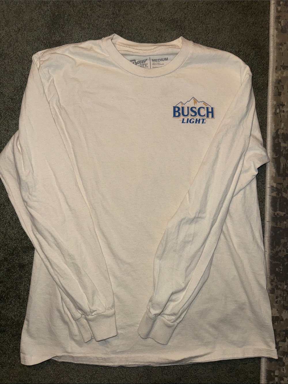 Busch Men's White Long Sleeve Logo Tee